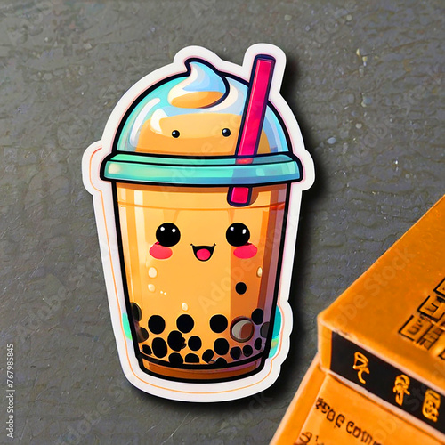 Kawaii, bubble tea, svg sticker, flat graphic kawaii