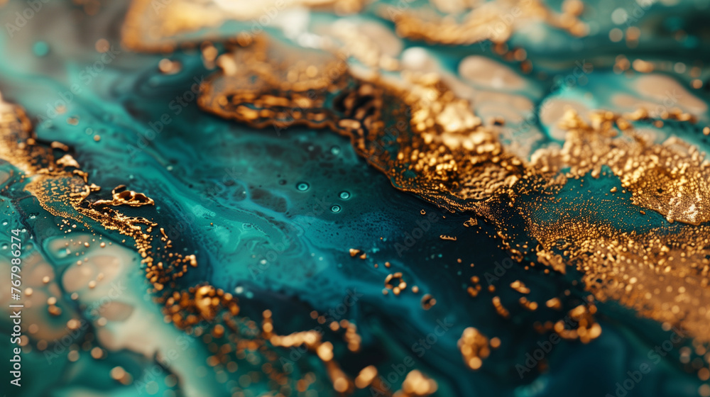 Detailed photograph captures the intricate blend of golden and blue hues in a fluid abstract art style, conveying opulence Detailed photograph captures the intricate blend of golden and blue hues in a fluid abstract art style, conveying opulence