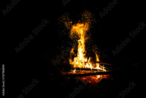 Bilde på lerret Bonfire flames on a black background