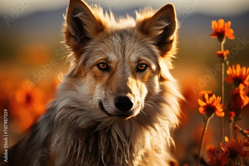 Mexican wolf in danger under the west sun., generative IA