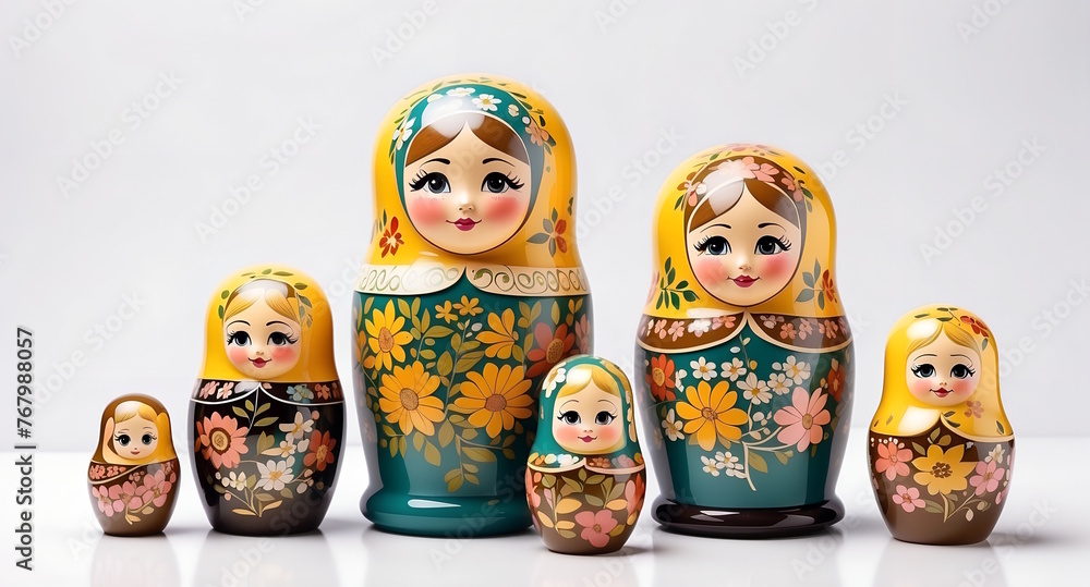 Russian Doll Matryoshka, Happy Easter concept, white background