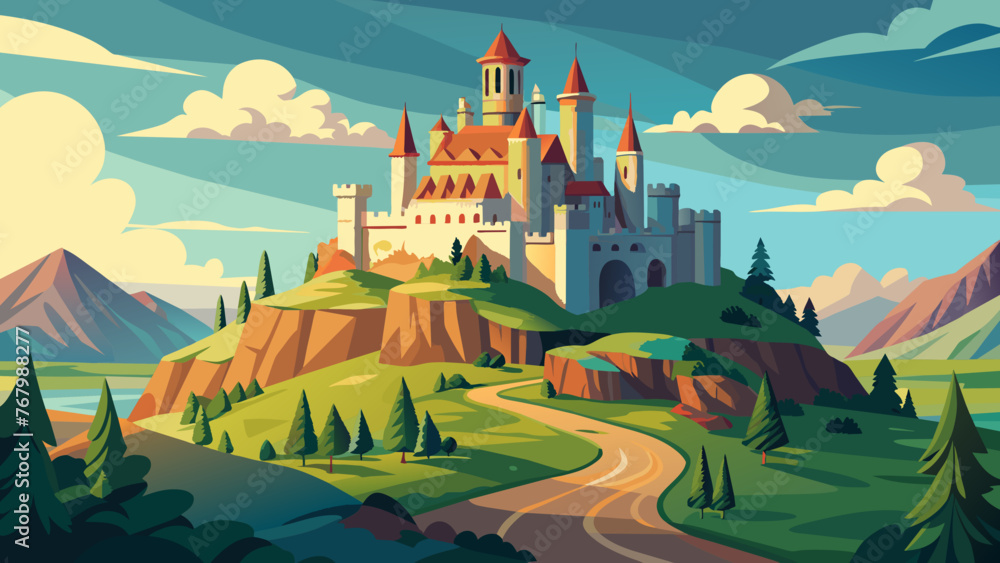 vector majestic medieval castle on a hilltop