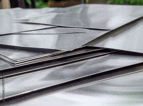 aluminum metal sheets. industrial metal pile, production rectangular pieces	