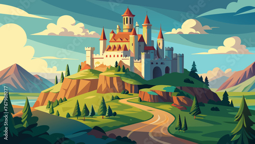 vector majestic medieval castle on a hilltop
