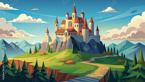 vector majestic medieval castle on a hilltop