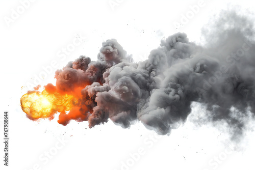 isolated fireball with gray smoke photo