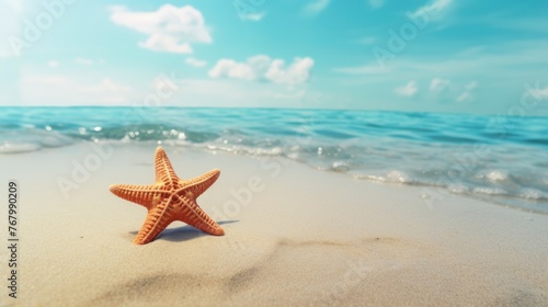 Starfish on the beach. Summer background with copy space for text