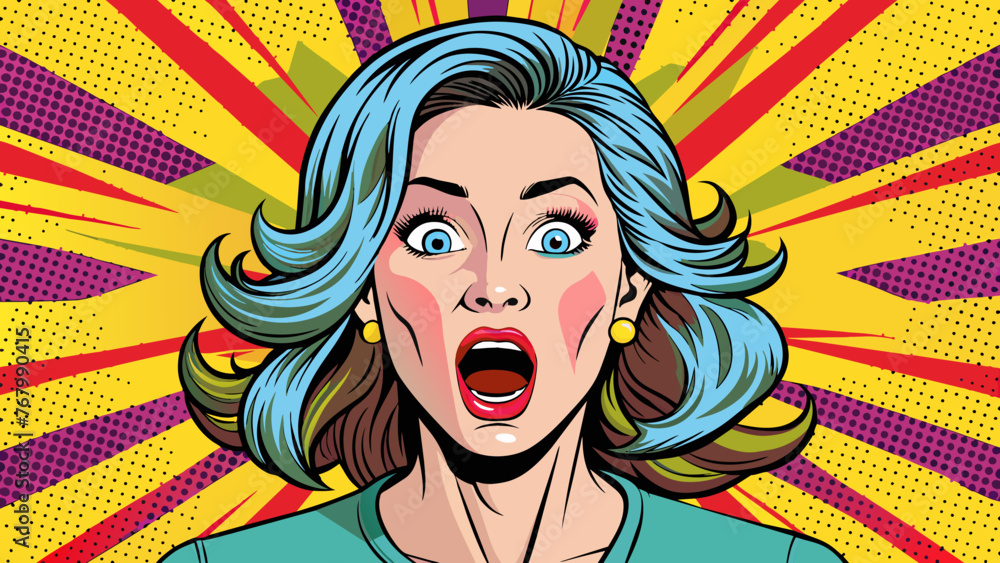 vector woman shocked face with open mouth in pop 