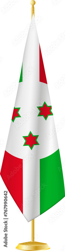 Burundi flag on a flag stand.