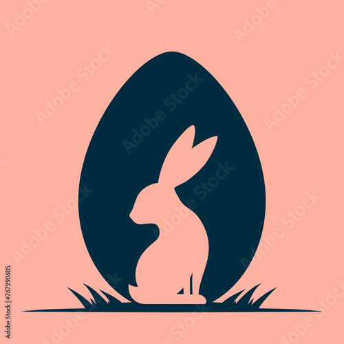 Króliczek wielkanocny. Królik i jajko. Wielkanocna ilustracja w prostym stylu na kartki świąteczne, banery, życzenia i do innych projektów.