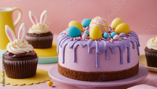 Easter cakes with decorated sweets with muffin 