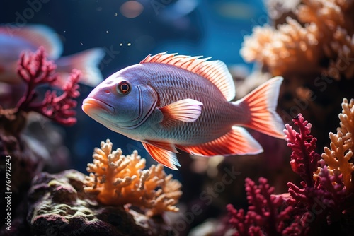 Colorful fish dancing in coral reef., generative IA