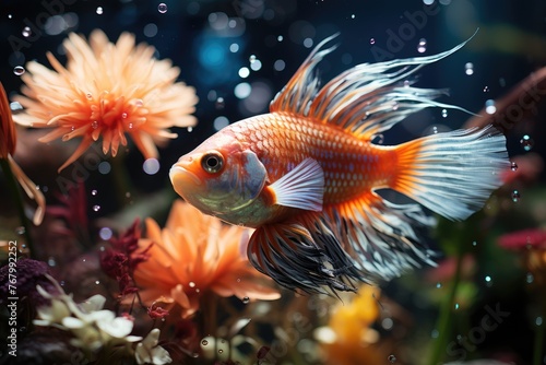 Exotic fish floating in giant aquarium., generative IA © JONATAS