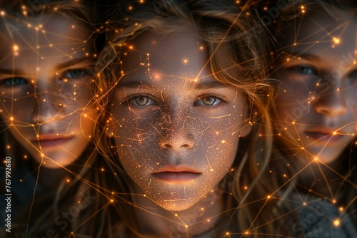 Portrait of Girl with Glowing Golden Sparkles © Tiz21