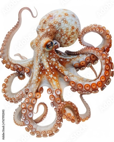 Watercolor painting of octopus. Colorful octopus isolated on white background.
