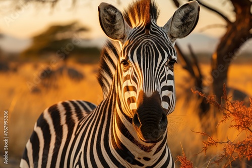 Elegant zebra in safari with amazed tourists., generative IA