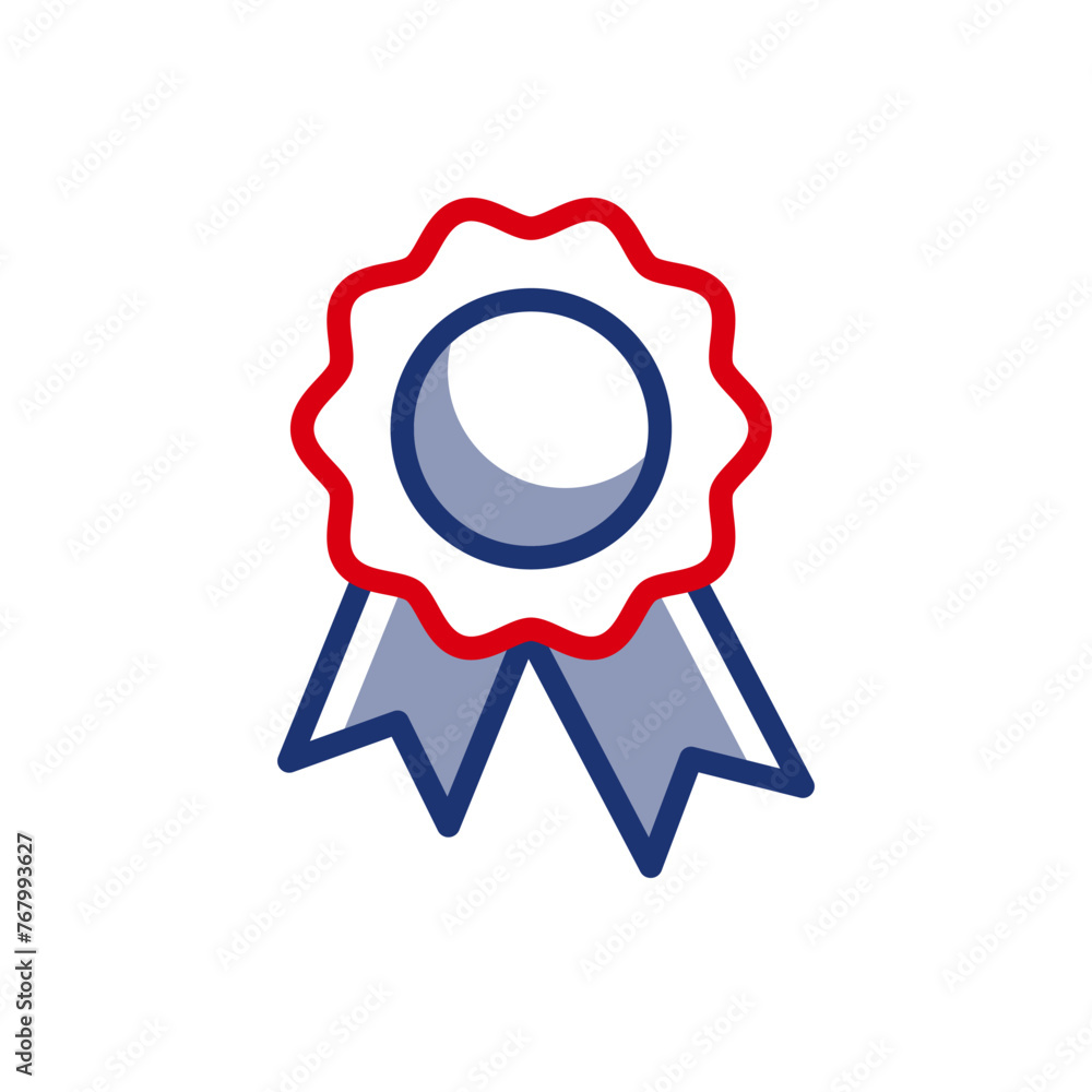 Simple medal badge with round emblem and ribbons. Can be used at sporting events, awards ceremonies, academic achievements, as a symbol of recognition and honor. Simple medal badge with round emblem and ribbons. Can be used at sporting events, awards ceremonies, academic achievements, as a symbol of recognition and honor.