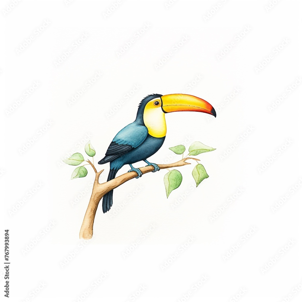 Naklejka premium Keelbilled Toucan, watercolor, painting, colorful, cute