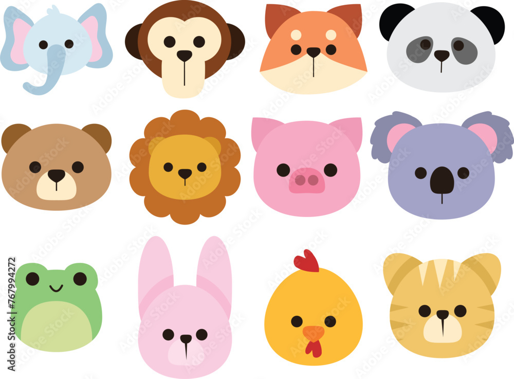Cute Animal Head Sticker Collection Set Cute Animal Head Sticker Collection Set