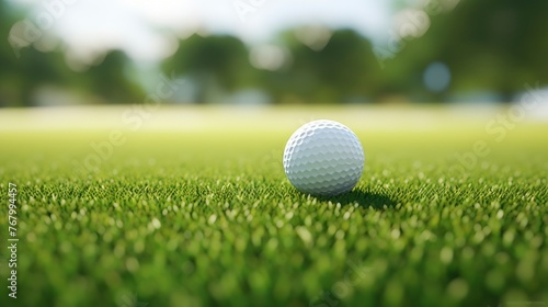 Golf ball on green grass background.