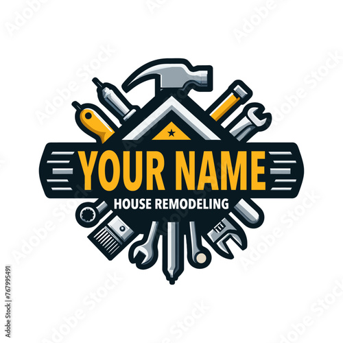 House Remodeling Construction Logo with Construction Elements