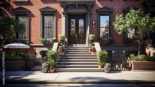 A photo of a Clean and Simple Townhouse Exterior © Xfinity Stock