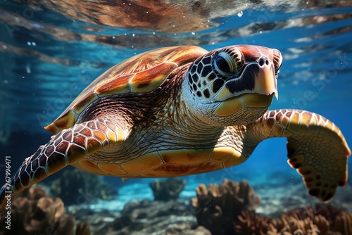 Marine reserve with turtles, sharks and colorful reefs., generative IA © JONATAS
