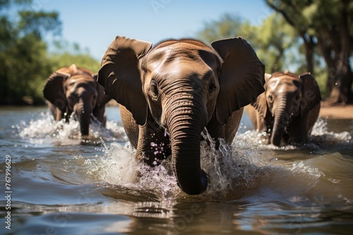 Happy elephants in your green sanctuary., generative IA