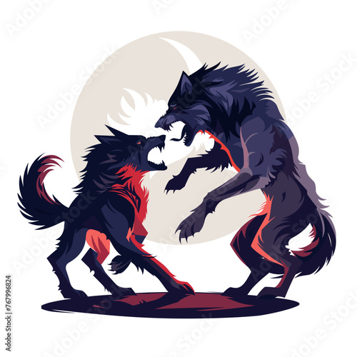 fighting wolves illustration, minimalistic styl