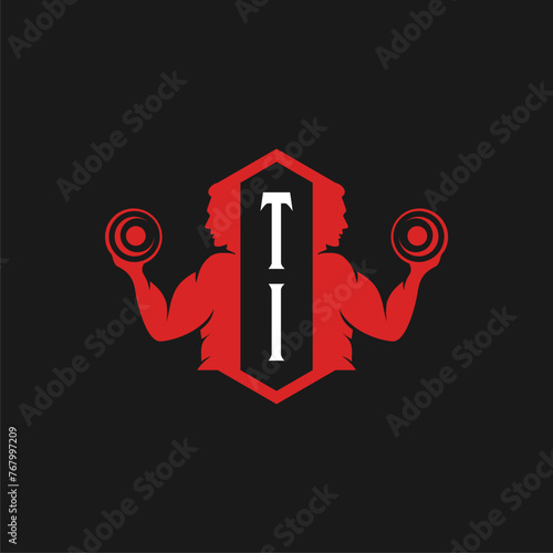 TI initials fitness sport gym logo design vector