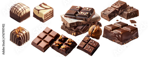 Assorted gourmet chocolates and pralines on white