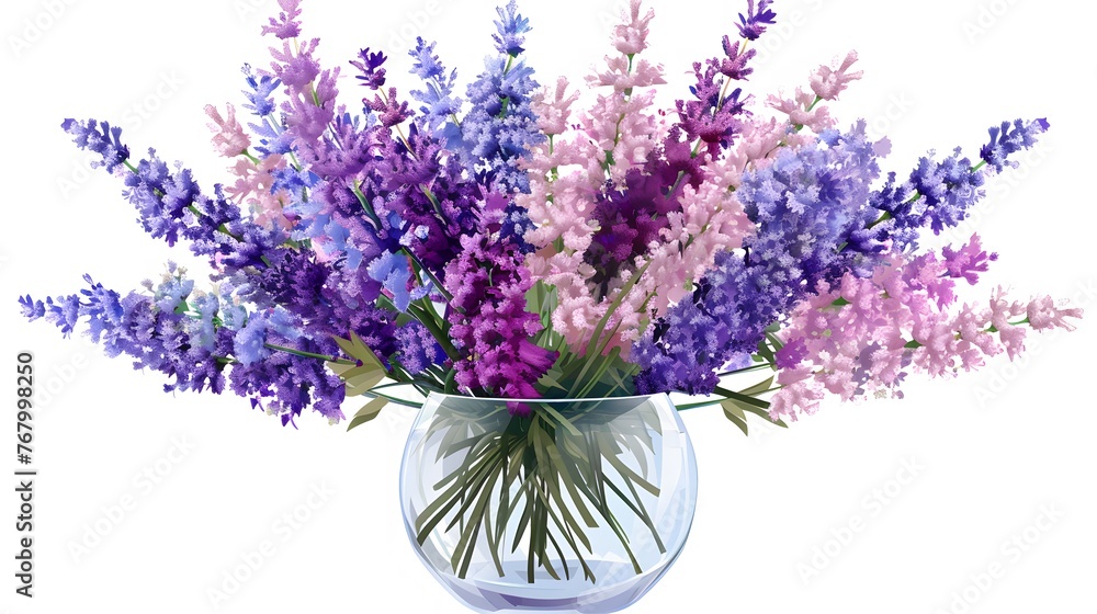 Obraz premium Colorful lavender Bouquet in a transparent vase