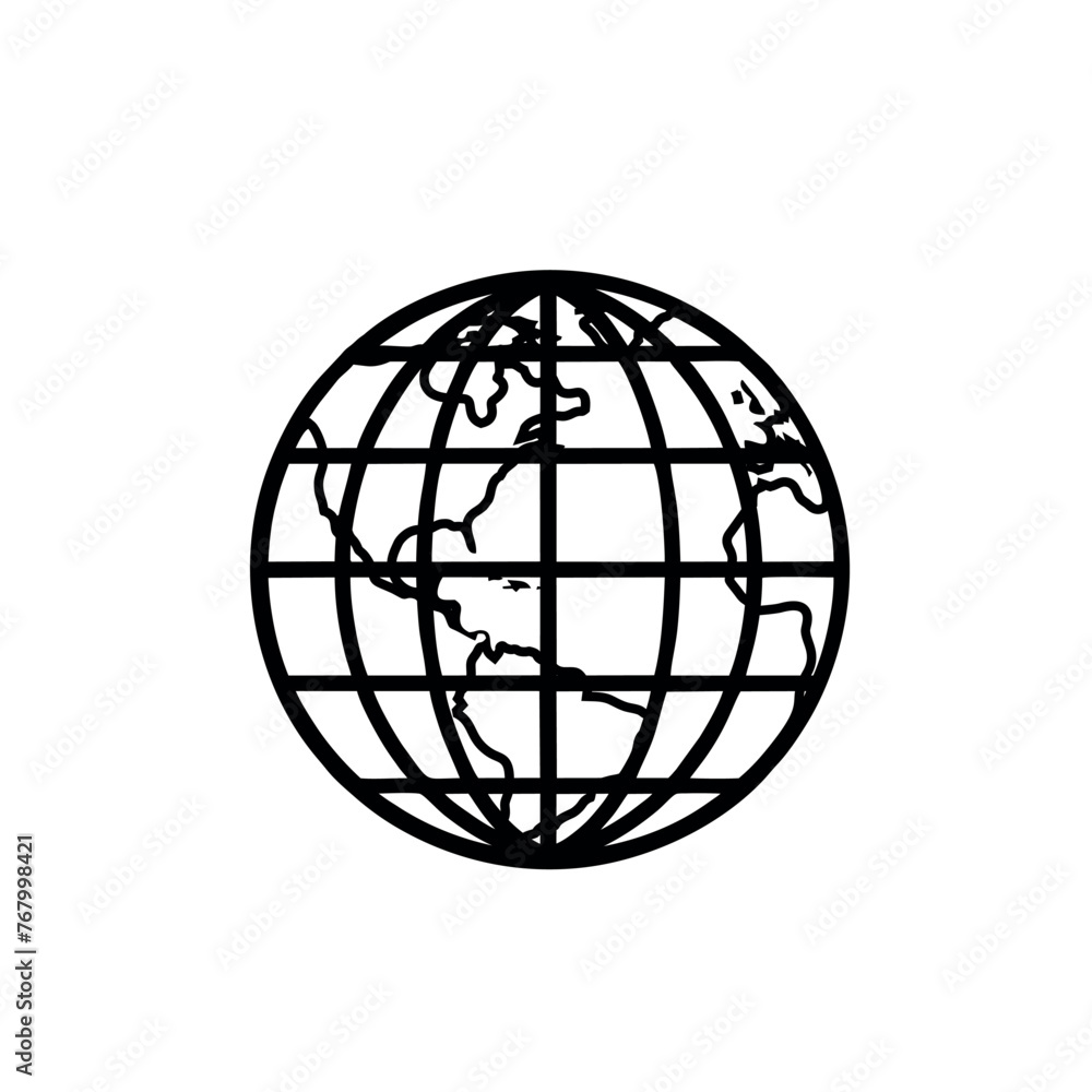 Simplified Black Line World Globe Vector Illustration Simplified Black Line World Globe Vector Illustration