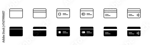 Credit card icon set. Line and glyph credit card. Payment card set