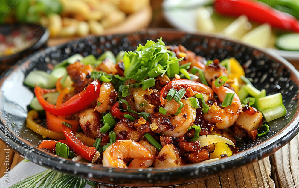 Fried pork offal with chili pepper,created with Generative AI tecnology. Fried pork offal with chili pepper,created with Generative AI tecnology.
