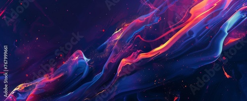 Vivid abstract portrayal of a nebula's dance, where pink and purple meet fiery orange amidst a stardust-filled space.