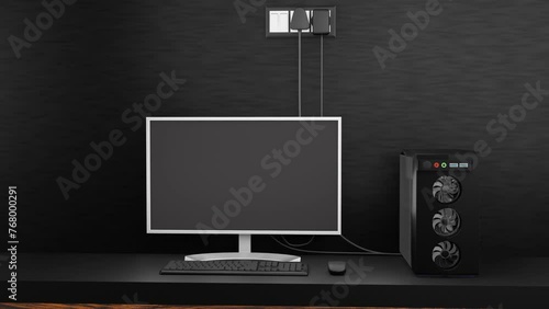 Desktop computer monitor with mouse Keyboard photo