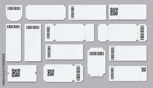 Ticket Empty template. Concert movie theater boarding blank white tickets lottery coupons . Vector