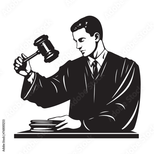 judge with gavel silhouette clipart on a white background