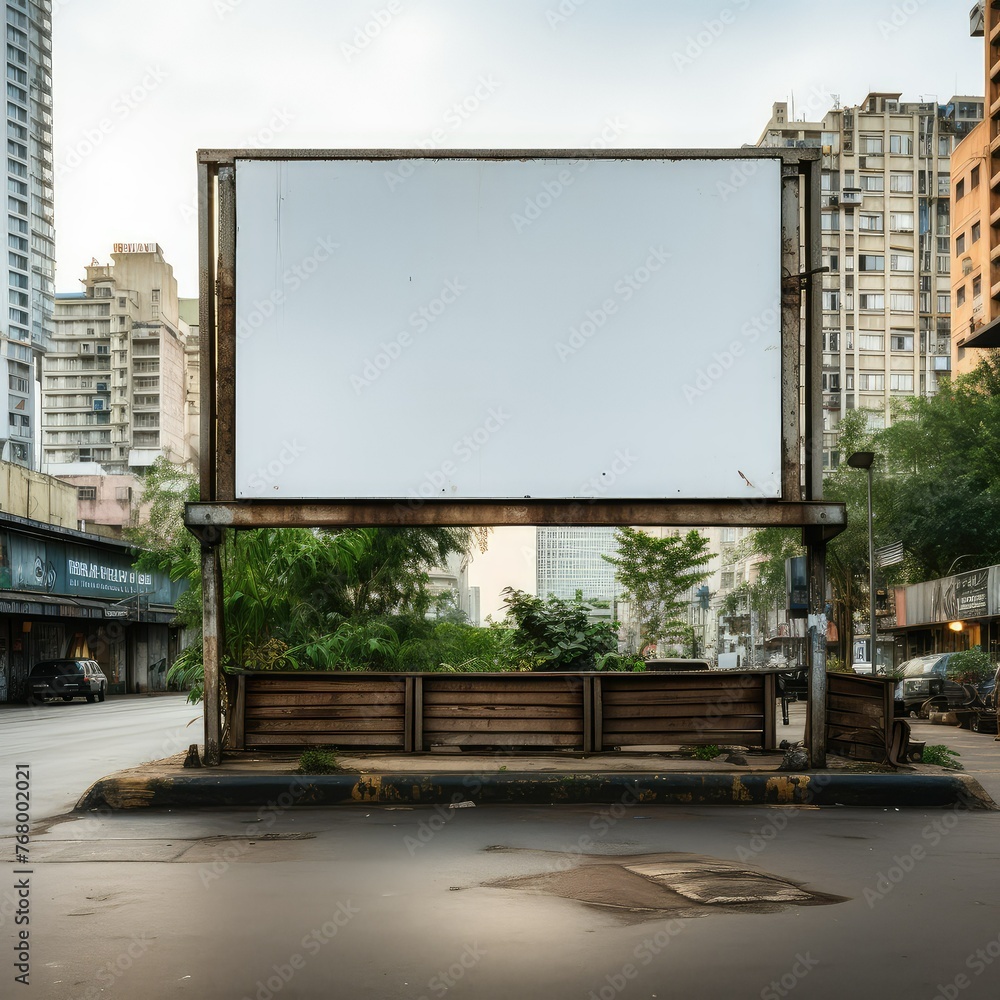 Blank White Billboard: A pristine white billboard with copy space, allowing businesses to overlay their messages and branding for various marketing needs.