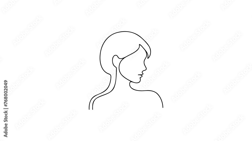 Continuous Line Drawing of woman Profile. Abstract woman Face Minimalistic Beauty Concept, Vector Illustration for T-shirt, Wall Decor, Print, Poster, Graphics. Female Head Abstract Line Drawing.