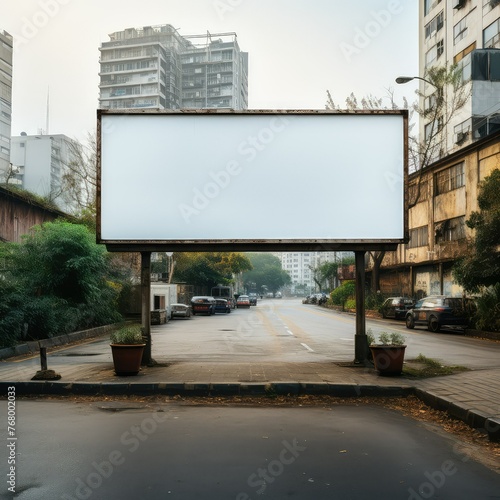 Blank White Billboard: A pristine white billboard with copy space, allowing businesses to overlay their messages and branding.