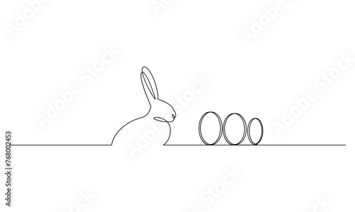 Vector in one continuous line drawing of easter eggs art minimalist illustration greeting banner design 