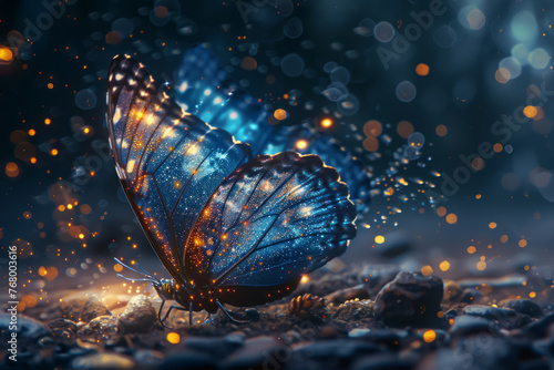 A butterfly with blue wings is flying in the air © Sara-ART