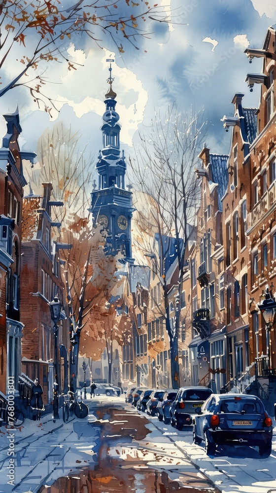 Fototapeta premium A drawing of Dutch breakfast in Delft Blauw.