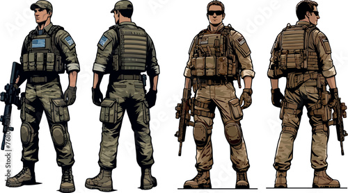 Military man vector set, marines, NAVY, special forces, army soldier	
 photo