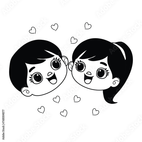 Vector illustration of  kid's faces in love on white separate background