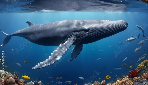 A Blue Whale Surrounded By Other Marine Life Show © stelladesign