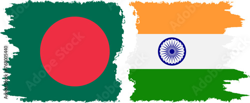 India and Bangladesh grunge flags connection vector