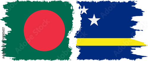 Curacao and Bangladesh grunge flags connection vector